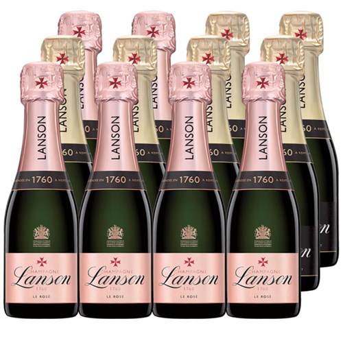 Case of 12 Bottles of Mini Champagne Lanson Le Rose and Lanson Le Black 20cl – Ideal for Parties or Giveaways